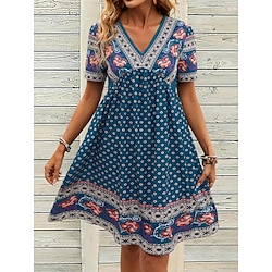 Women's Casual Dress Graphic Print V Neck Mini Dress Elegant Stylish Party Date Summer Spring