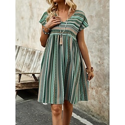 Women's Casual Dress Stripe Print V Neck Mini Dress Elegant Bohemia Party Date Summer Fall