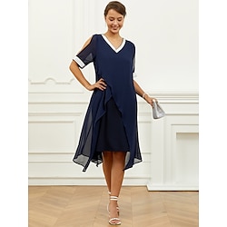 Women's Chiffon Plain Ruffle Twisted V Neck Flared Sleeve Midi Dress Elegant Wedding Guest Cocktail Party Summer