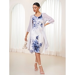 Women's Chiffon Tank Dress Cover Up Floral Print Crew Neck Midi Dress Elegant Wedding Guest Cocktail Party Summer