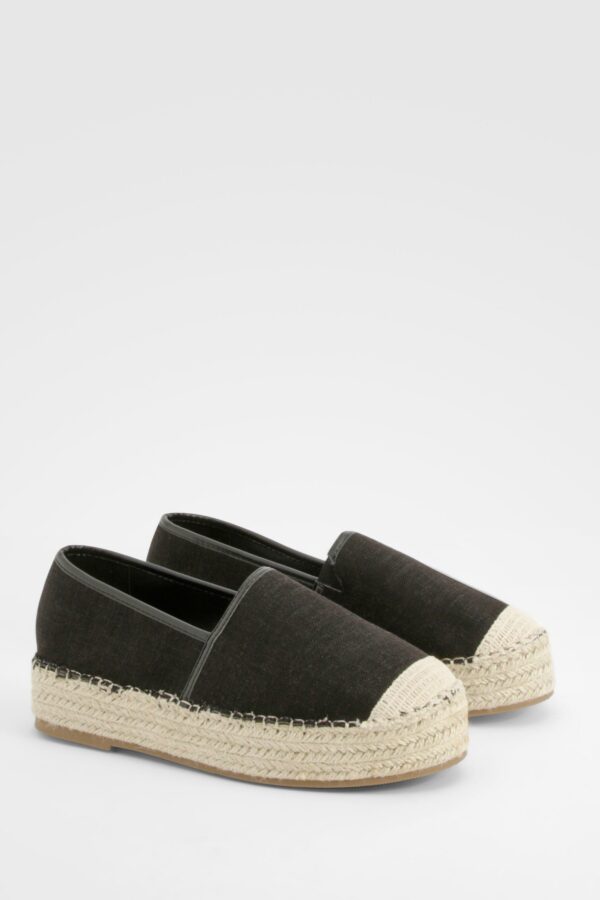 Womens Closed Toe Platform Espadrilles - Black - 3, Black