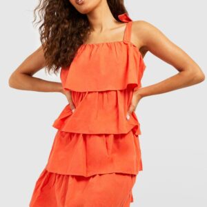 Womens Cotton Poplin Strappy Tiered Sundress - 8, Red