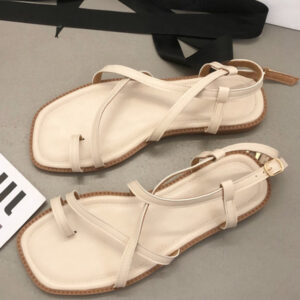 Women's Criss-Cross PU Leather Flat Sandals Square Toe