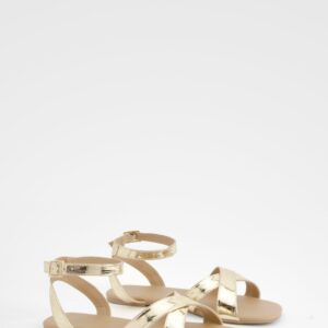 Womens Crossover Basic Flat Sandals - Gold - 4, Gold