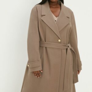 Womens Curve Longline Belted Coat - Mink - L