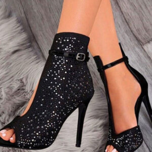 Women's Cut Out Rhinestones Heel Sandals in Black