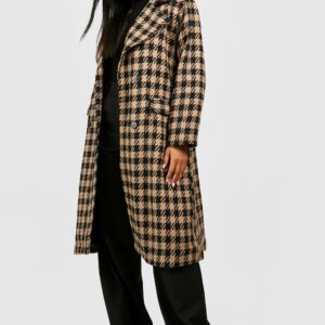 Womens Dogtooth Structured Wool Coat - Beige - 16, Beige