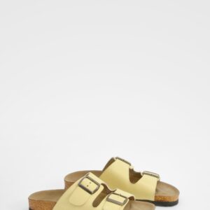 Womens Double Buckle Footbed Sandals - Yellow - 3, Yellow