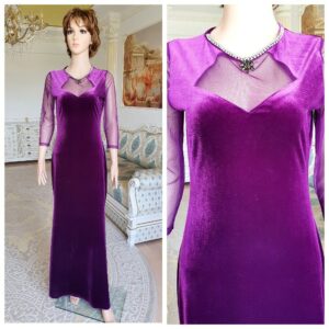 Womens Dress Party Dress Purple 90S Velvet Evening Bridesmaid Prom Long Maxy Cocktail M