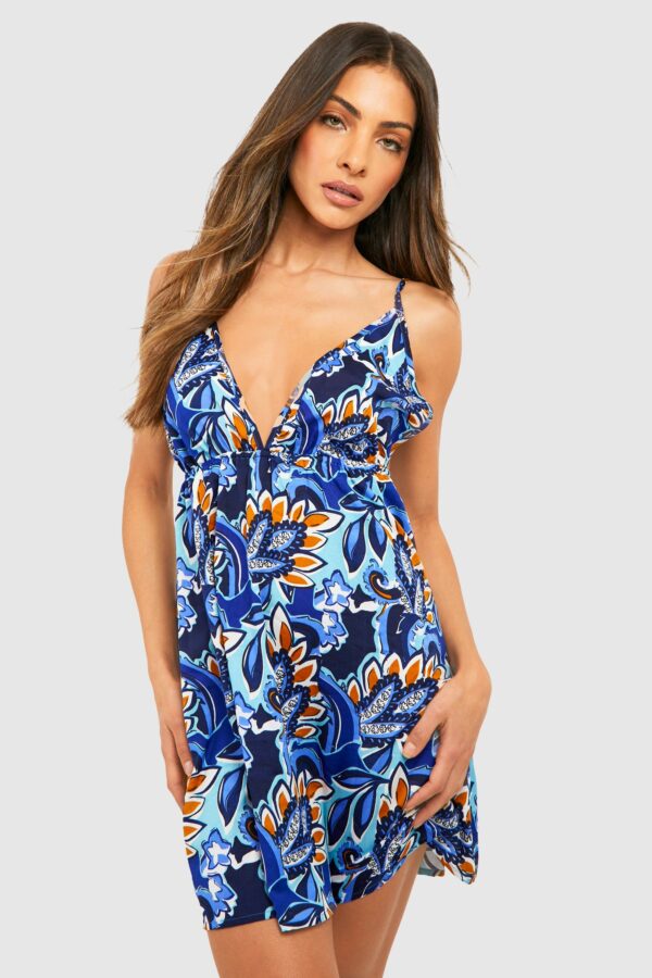 Womens Floral Print Strappy Sundress - Blue - 8, Blue