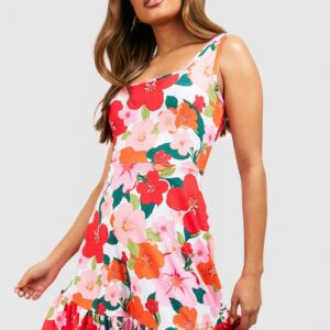 Womens Floral Ruffle Hem Sundress - Pink - 8, Pink