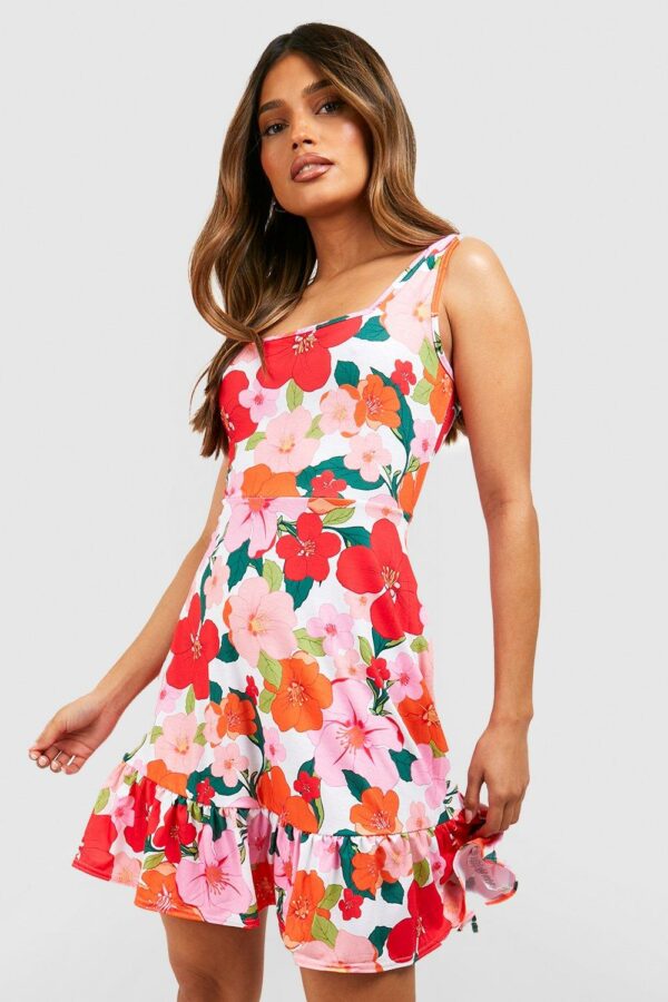 Womens Floral Ruffle Hem Sundress - Pink - 8, Pink