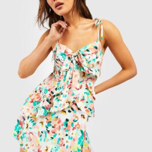 Womens Floral Tiered Ruffle Tie Detail Swing Dress - Multi - 14, Multi