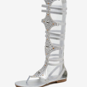 Women's Gladiator Sandals Silver Rivets Thong Flat Gladiator Sandals