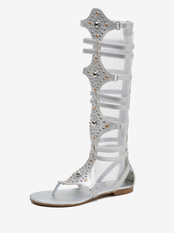 Women's Gladiator Sandals Silver Rivets Thong Flat Gladiator Sandals