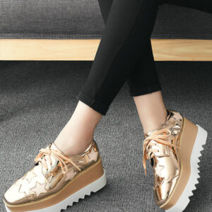 Women's Gold Lace Up Oxfords Platform Shoes Casual Shoes