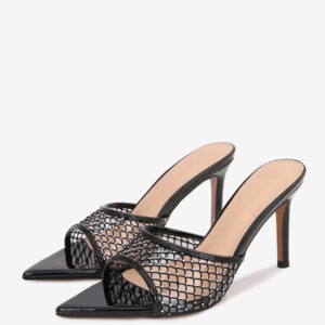 Women's Heel Sandals Fishnet Pointed Toe Stiletto Heel Sandal Slippers