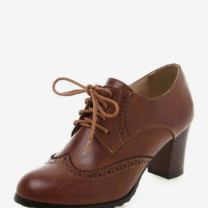 Women's Heeled Lace Up Wingtips Oxfords