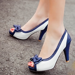 Women's Heels Pumps Dress Shoes Stilettos Party Daily Color Block Summer Bowknot High Heel Kitten Heel Low Heel Peep Toe Elegant Cute PU Leather PU White Pink Blue