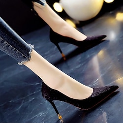 Women's Heels Pumps Dress Shoes Wedding Party Valentine's Day Bridesmaid Shoes Stiletto Heel Pointed Toe Elegant Fashion Casual Satin PU Loafer Black Blue Beige