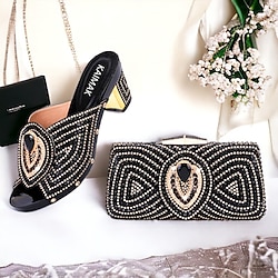 Women's Heels Wedding Shoes Sandals Dress Shoes Glitter Crystal Sequined Jeweled Sparkling Shoes Wedding Party Wedding Sandals Bridal Shoes Bridesmaid Shoes Rhinestone Crystal Platform Chunky Heel