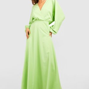 Womens Kimono Sleeve Wrap Maxi Dress - Green - 8, Green