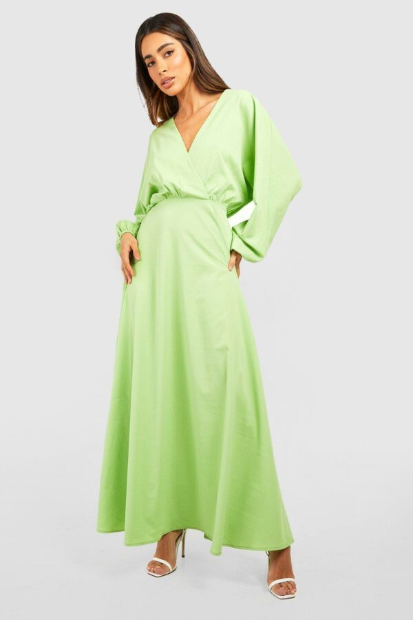 Womens Kimono Sleeve Wrap Maxi Dress - Green - 8, Green