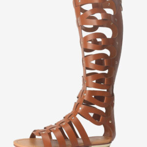 Women's Knee High Gladiator Sandals Open Toe Flat Sandals with Studs