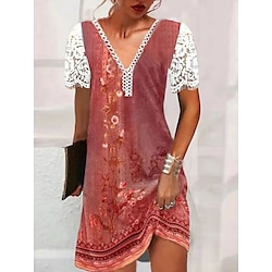 Women's Lace Dress Floral Print V Neck Mini Dress Elegant Formal Party Date Summer Spring