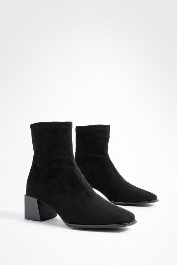 Womens Low Block Heel Faux Suede Ankle Boots - Black - 3, Black