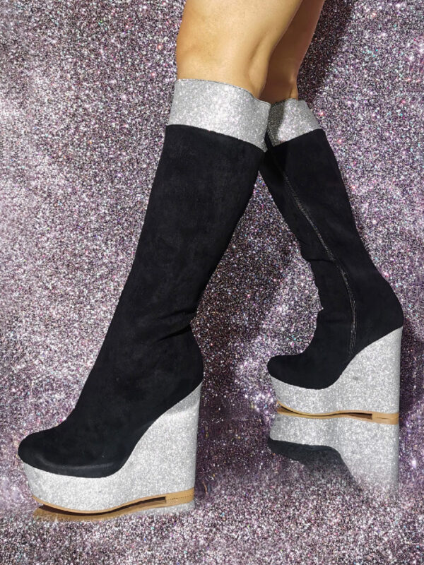 Women's Micro Suede Upper Wedge Heel Knee-High Boots