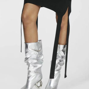 Women's Mid Calf Boots Silver Pointed Toe Special-Shaped Heel Slouch Boots