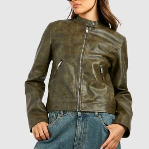 Womens Moto Biker Jacket - Green - 12, Green