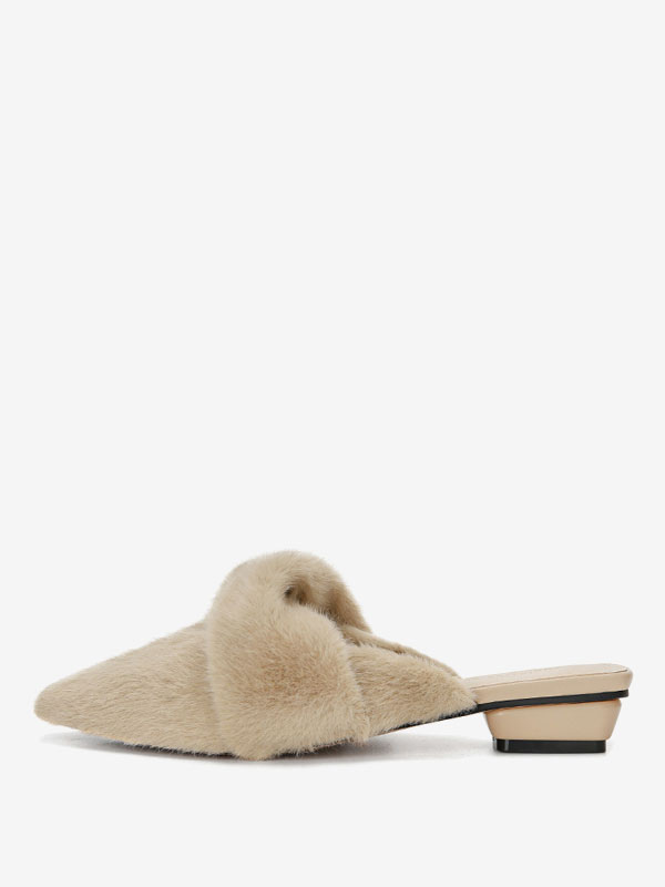 Women's Mule Loafers Pointed Toe Faux Fur Detail Mules