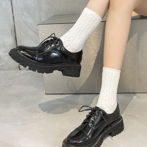 Women's Oxfords Black Round Toe Chunky Heel Causal Shoes