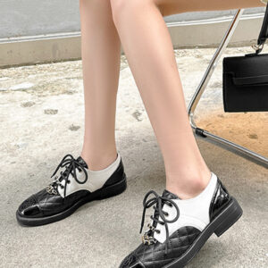 Women's Oxfords Black Round Toe Puppy Heel Lace Up Casual Shoes