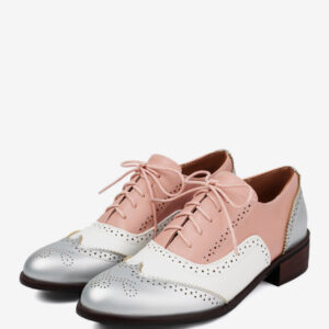 Women's Oxfords Patchwork Round Toe Puppy Heel Oxford Shoes