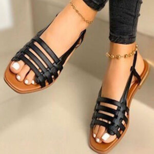 Women's PU Leather Open Toe Flat Sandals