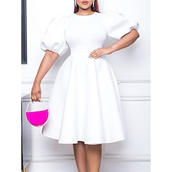 Women's Party Dress Cocktail Dress Ruched Crew Neck Short Sleeve Midi Dress Wedding Guest Birthday Black White Summer Spring