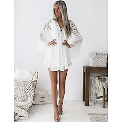 Women's Party Dress Lace Dress White Dress Mini Dress Black White Wine Long Sleeve Pure Color Lace Summer Spring V Neck Hot Winter Dress Fall Dress Slim 2023 S M L XL XXL