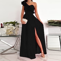 Women's Party Dress Wedding Guest Dress Swing Dress Long Dress Maxi Dress Green Black Wine Sleeveless Pure Color Ruffle Spring Summer One Shoulder Party Slim 2023 S M L XL XXL