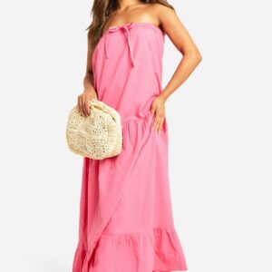 Womens Petite Bandeau Trapeze Maxi Dress - Pink - 6, Pink