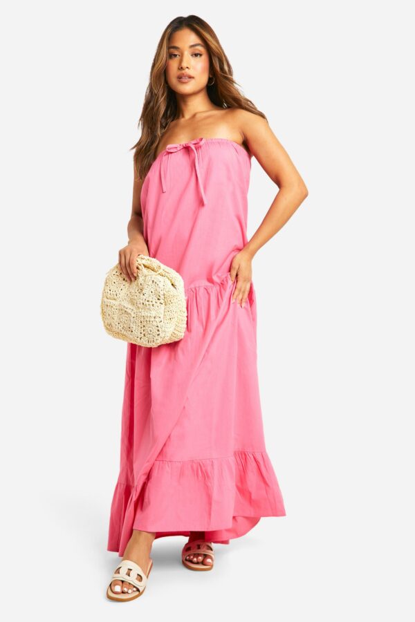 Womens Petite Bandeau Trapeze Maxi Dress - Pink - 6, Pink