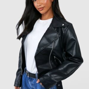 Womens Petite Belted Biker Jacket - Black - 14, Black