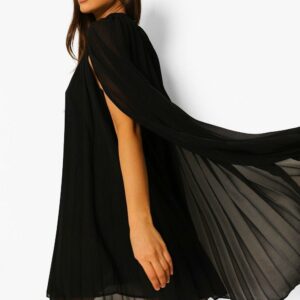 Womens Pleated Cape Swing Dress - Black - 10, Black