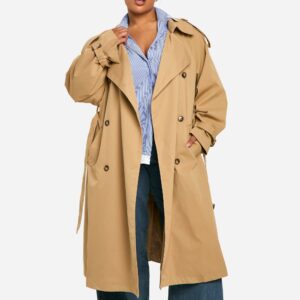 Womens Plus Belted Oversized Trench Coat - Beige - 22, Beige