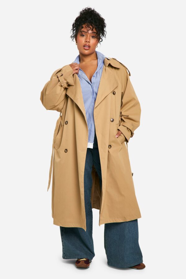 Womens Plus Belted Oversized Trench Coat - Beige - 22, Beige