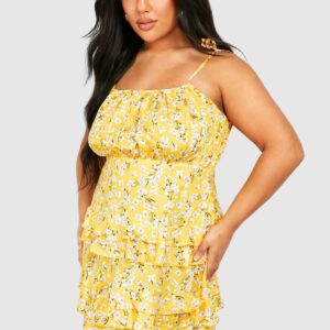 Womens Plus Ditsy Floral Sundress - Yellow - 16, Yellow