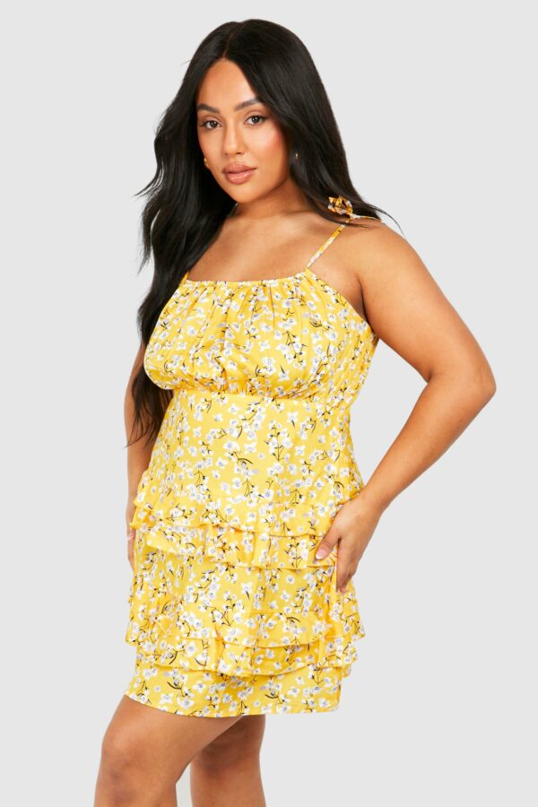 Womens Plus Ditsy Floral Sundress - Yellow - 16, Yellow