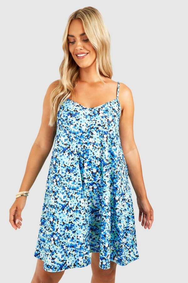 Womens Plus Ditsy Floral Swing Dress - Blue - 24, Blue